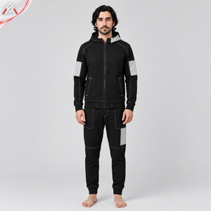 Conjunto deportivo de hombre con capucha, cremallera, color sólido, manga larga, largo completo, para invierno. - Product Image 1