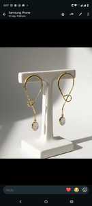 JEWELS SANA Pendientes colgantes con alas de ónix verde de imitación de perla, chapados en oro, de 0.3 mm de grosor, con corte almohadilla, engaste de latón, estilo vintage y de moda - Product Image 2