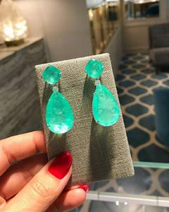 Imperial Luxury Natural Neon Green Colombian Emerald Muzo Dangle Drop <b>Earrings</b> 925 <b>Silver</b> Gold Plated Fine Jewelry - Product Image 5