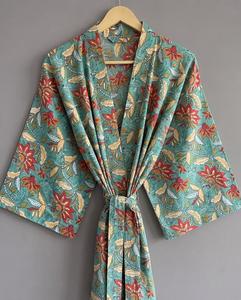 Magnifique robe kimono ample à imprimé floral, manches trois quarts, maxi, décontractée, respirante, en polyester tissé, style printemps - Product Image 5