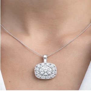 Women's Fashion 10K <b>Solid</b> Gold Custom Pendant <b>Necklace</b> 0.5ct Small Double Square Halo White Lab Grown Diamond Trendy Charms - Product Image 5