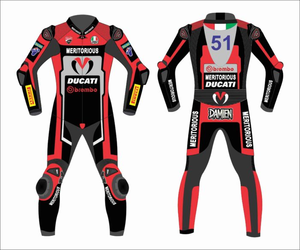 Rucati Cowhide/Kangaroo Custom Leather Motorcycle One Piece Racing Suit Jumpsuit/Traje with Hump CE <b>Level</b> 2 Protective Armored - Product Image 1