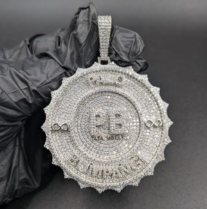 Mens round <b>memorial</b> coin pendant necklace in 925 sterling silver with moissanite iced custom statement jewellery <b>gift</b> - Product Image 4