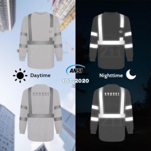 Camisetas de Alta Visibilidad Reflectantes de Seguridad ANSI Clase 1 con LED Intermitente, Impermeables, Fluorescentes, de Manga Larga, para Trabajo de Construcción, Uniformes al por Mayor - Product Image 4