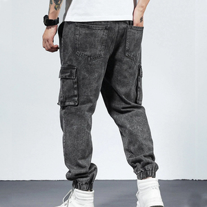 Pantalones Cargo de Algodón Lavado a la Piedra con Cordón en la Cintura, Ajuste Holgado, Largo hasta el Tobillo, Cintura Media, Color Sólido, Estilo Casual, con Bolsillos - Product Image 2