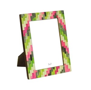Luxury Chevron Bone Inlay Photo <b>Frame</b> Handmade Grey and <b>White</b> Geometric Bone Mosaic Picture <b>Frame</b> Decorative Tabletop Display - Product Image 4