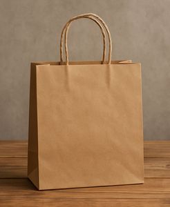 Sac en papier kraft brun écologique avec logo personnalisé, impression offset, emballage d'épicerie à emporter avec ruban et accessoires - Product Image 3