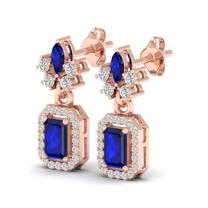 ต่างหูห้อยประดับเพชรโมอิสซาไนต์และไพลินสีน้ำเงิน REYES Delicate ทองคำแท้ 14K ดีไซน์หรูหรา เหมาะสำหรับงานแต่งงาน เครื่องประดับคุณภาพสูง - Product Image 3