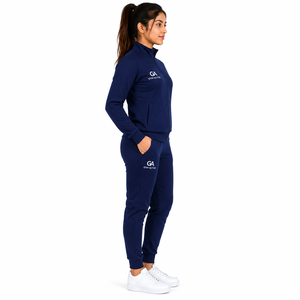 <b>Womens</b> <b>Navy</b> <b>Blue</b> Hooded Fleece Tracksuit Set Full Zip Jacket <b>Jogger</b> Pants Athletic Sportswear Gym Training Workout Suit - Product Image 3
