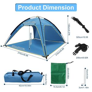 Tenda da Spiaggia Impermeabile per 4-6 Persone con 3 Aperture e Borsa per il Trasporto, UPF50+, Facile da Montare per Picnic e Campeggio - Product Image 3