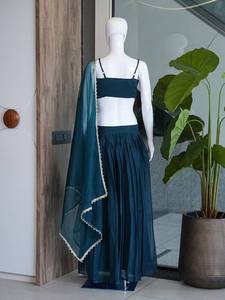 Ensemble Lehenga traditionnel indien pour femmes, couleur turquoise, longueur au sol, coupe ample, avec dupatta, pour les occasions de mariage - Product Image 4