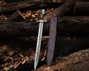 Épée Viking personnalisée en acier inoxydable forgé à la main avec fourreau - Épée de chasse artisanale pour costumes et armures - Product Image 1