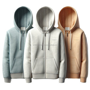 Sudaderas con capucha de lana con cremallera frontal 100% hilo de algodón teñido de alta calidad peso pesado colores sólidos manga larga Zip Up sudaderas con capucha - Product Image 1