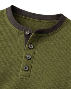 Mens Waffle Henley Long Sleeve <b>Thermal</b> T Shirt Olive Green Casual Button Neck Winter Wear <b>Top</b> Cotton Slim Fit Breathable Fabric - Product Image 6