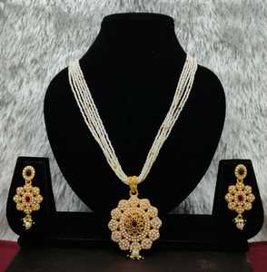 New <b>Long</b> Mala Pearl Zircon Necklace Set with Flower Pendant <b>Matching</b> Earrings Rose Gold Plated Women's Wedding & Party Jewelry - Product Image 3