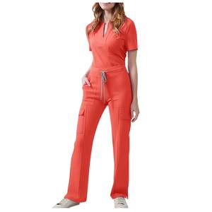 Ensemble d'uniformes d'infirmière OEM pour femmes : Haut de travail moderne à col en V et pantalon cargo ajusté avec cordon de serrage, style yoga - Product Image 2
