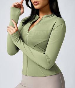 Haut court zippé à manches longues coupe régulière pour le yoga, débardeur respirant à séchage rapide pour l'entraînement en extérieur et le fitness, veste d'entraînement avant - Product Image 5