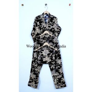 Ensemble de pyjama en coton indien imprimé à la main, vêtements de nuit élégants et tendance pour femmes, respirant, 100% coton pour l'été/le printemps - Product Image 5
