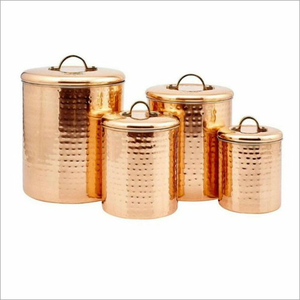 Juego de cuatro recipientes herméticos redondos de cobre puro martillado de lujo a precio de mayorista para uso en el hogar, hoteles, bares y restaurantes. - Product Image 1