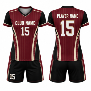 Camiseta de Voleibol Personalizada para Mujer, Color Granate, Negro y Dorado, Sublimada, Transpirable, Uniforme de Equipo, Talla Adulto - Product Image 1