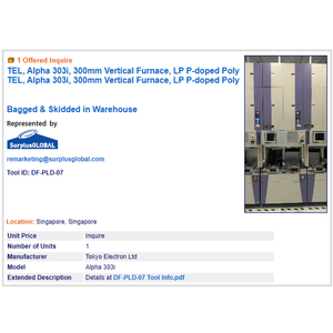 Fournaise TEL Alpha-303i - Équipements et pièces semi-conductrices de renommée mondiale et de confiance - Product Image 2