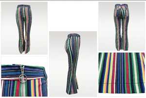 High Waist <b>Striped</b> Flare Pants With Zipper Fly Casual Full Length <b>Women's</b> <b>Trousers</b> - Product Image 4