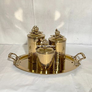 Luxury Gold and Silver Hammered Metal Jar Set with Tray <b>Decorative</b> Storage Containers <b>Kitchen</b> Serving Home <b>Decor</b> Gift Item Set - Product Image 5