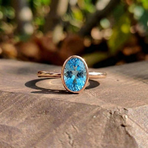 Anillo de Aguamarina Chapado en Oro de 18K Hecho a Mano, Corte Oval Grande, Joyería de Lujo Boho para Boda, Sanación y Declaración, Venta al por Mayor Hari Om - Product Image 4