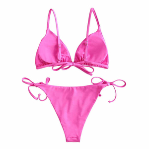 Custom Triangle Bikini Set Two Piece Halter Swimsuit Side Tie <b>Bathing</b> Suit Pink Swimwear Trendy Beachwear Women's - Product Image 2