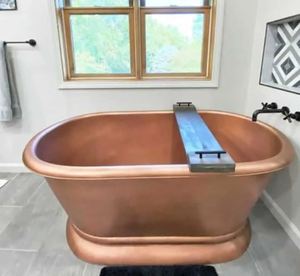 Bañera Ovalada de Cobre Independiente, Hecha a Mano, con Patas de Metal, Estilo Antiguo para Baño - Product Image 3