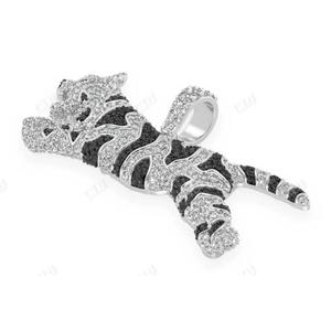 Hip Hop Tiger Pendant <b>Iced</b> Out Necklace Silver Gold 10K 14K Jumping Tiger Rapper <b>Chain</b> Luxury Animal Jewelry Bling Piece - Product Image 5