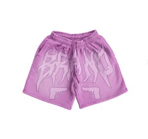 Shorts streetwear de haute qualité au design vintage, effet délavé soleil, imprimé sérigraphié, en coton French Terry - Product Image 3