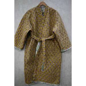 Bata de Baño Étnica Boho para Mujer, Hecha a Mano, de Algodón Kantha Acolchado con Estampado Floral, Cuello en V, Cierre con Cinturón, Reversible, Manga Larga - Product Image 1