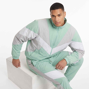 Ensemble de survêtement coupe-vent en nylon vert marine pour homme, coupe-vent à capuche zippé avec empiècements contrastants, imprimé numérique, vente en gros personnalisée - Product Image 5