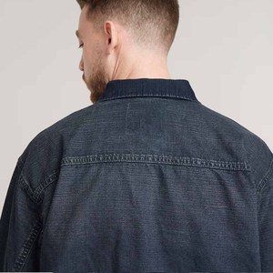 Dark navy denim <b>jacket</b> for men casual custom outerwear button up breathable seamless fashion coat gym sport <b>workout</b> streetwear - Product Image 3