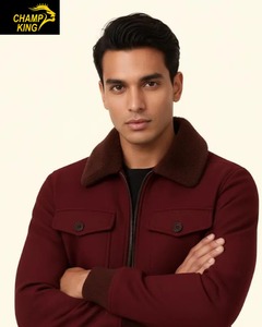 Chaqueta de Lana para Hombre Color Granate con Cuello Camisero y Cierre de Cremallera - Product Image 2