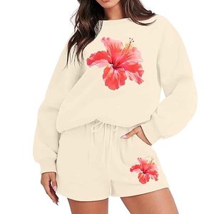 Conjunto de 2 piezas de sudadera y pantalones cortos para mujer, estilo casual, con capucha, de color sólido, de forro polar, holgado, estilo urbano. - Product Image 6