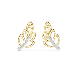 Boucles d'oreilles en or jaune 14 carats avec diamants de laboratoire ronds pour femmes |   Vêtements de mariage |   0,07 Ct Certifié IGI Luxe - Product Image 1