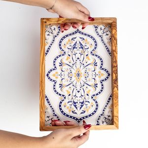 Plateau de service rectangulaire bohème émaillé pour bois, produit décoratif fait main, fabriqué en Inde - Product Image 5