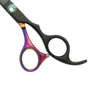 Ciseaux de coiffure haut de gamme, finition noire mate, détail de poignée arc-en-ciel, ciseaux de salon professionnels en acier inoxydable - Product Image 5