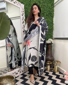 Kurti droit en viscose rayonne noir et blanc pour femme, le plus vendu, avec pantalon et ensemble dupatta à imprimé numérique - Product Image 2