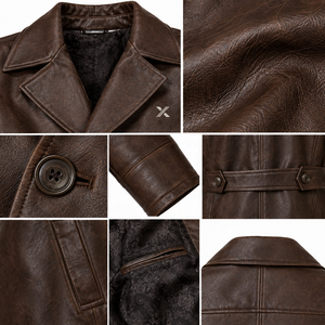 Manteau Ulster en cuir véritable pour homme |   Brun Charbon Gris |   Fabricant OEM ODM |   Conception de qualité supérieure |   Vêtements en cuir | - Product Image 4