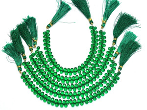AAA Emerald 7x5mm Faceted Teardrop Briolette Beads Natural Emerald Hydro Quartz Precious Gemstone Drops Beads For Jewelry Making - Product Image 1