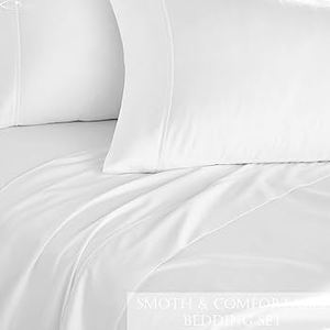 210 TC White Percale Bed <b>Sheet</b> Set Solid <b>Pattern</b> 4pcs Includes Quilt Cover <b>Fitted</b> for Twin Super King for Home Hotel Bedding - Product Image 1
