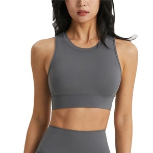 Women Seamless Sports <b>Bra</b> Crew Neck Racerback Medium Support Yoga Fitness Light <b>Blue</b> Breathable Quick Dry Solid Color - Product Image 4