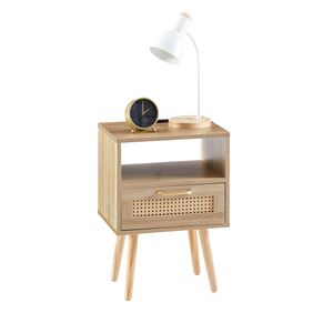 Tavolino Moderno in Rattan da 40 cm con Presa di Corrente e Porte USB, Comodino in Legno Massello con Cassetto e Tavolino Laterale - Product Image 5