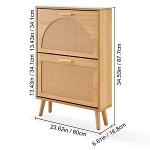 Mobiletto Portascarpe Autoportante a 2 Cassetti con Ante in Rattan, Organizzatore per Ingresso e Scarpiera - Product Image 5