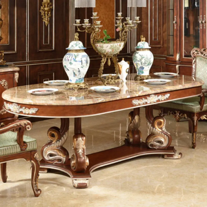 Luxury European Classic Style Solid Mahogany Dining <b>Table</b> Set Carved Oval <b>Table</b> Finish <b>Brown</b> Elegant Traditional Furniture - Product Image 2