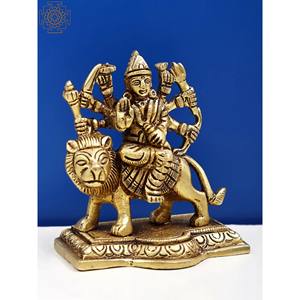 Pequeña escultura de latón de 3 pulgadas hecha a mano de la diosa Durga de ocho brazos un icono de bendición - Product Image 3