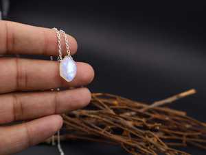 <b>Rainbow</b> Moonstone Hexagon Pendant Silver Finish Boho Necklace Healing Crystal Natural Stone Dainty Jewelry - Product Image 4